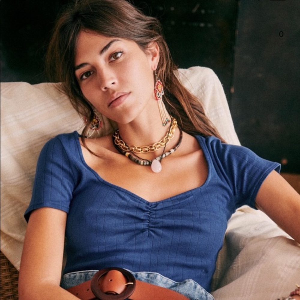 Sezane Tshirt Irina Indigo Blue Size S NWT